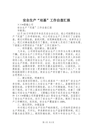 安全生产双基工作自查汇报