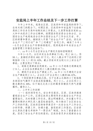 安监局上半年工作总结及下一步工作打算