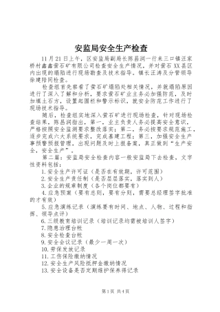 安监局安全生产检查