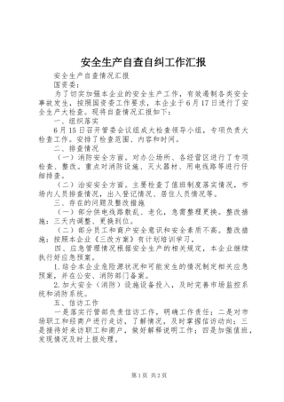 安全生产自查自纠工作汇报