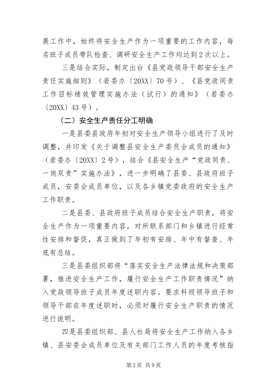 安全生产党政同责工作报告_第2页