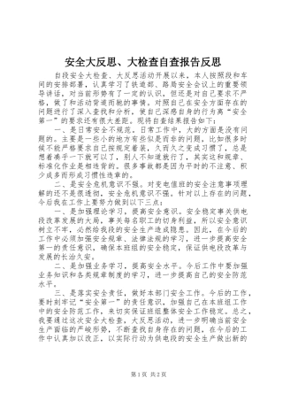 安全大反思大检查自查报告反思