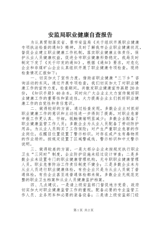 安监局职业健康自查报告