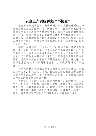 安全生产要经得起不检查