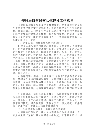 安监局监管监察队伍建设工作意见