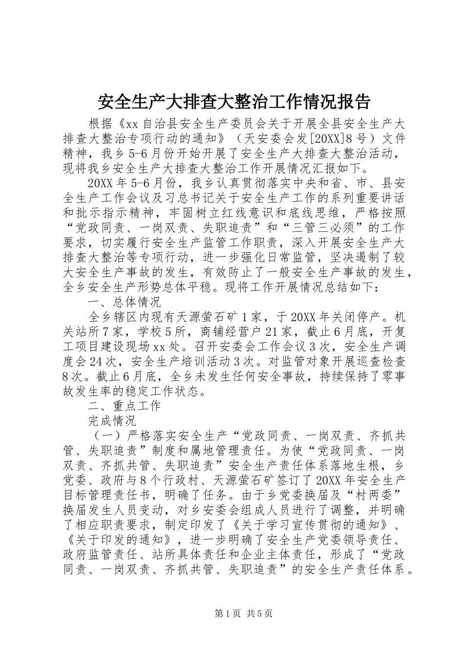 安全生产大排查大整治工作情况报告_第1页
