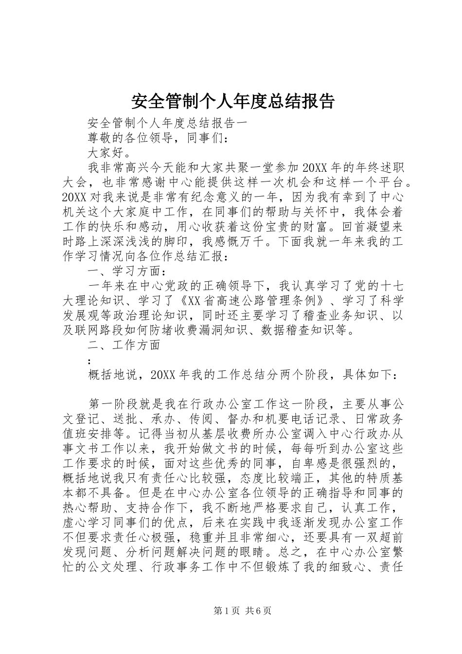 安全管制个人年度总结报告_第1页