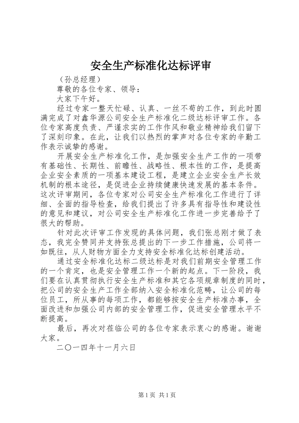 安全生产标准化达标评审_第1页