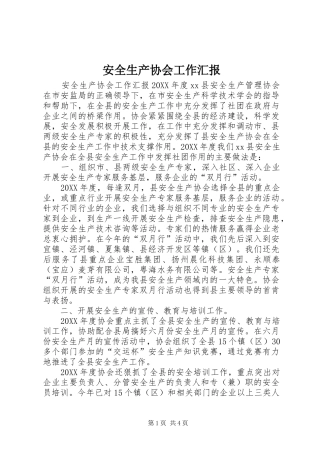 安全生产协会工作汇报