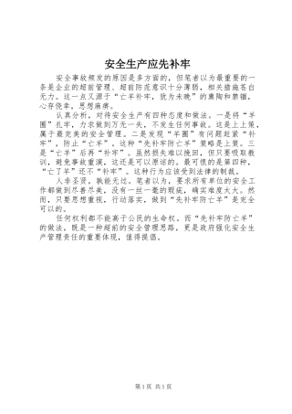 安全生产应先补牢
