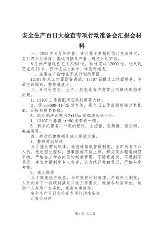 安全生产百日大检查专项行动准备会汇报会材料