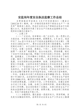 安监局年度安全执法监察工作总结
