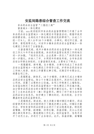 安监局隐患综合督查工作交流