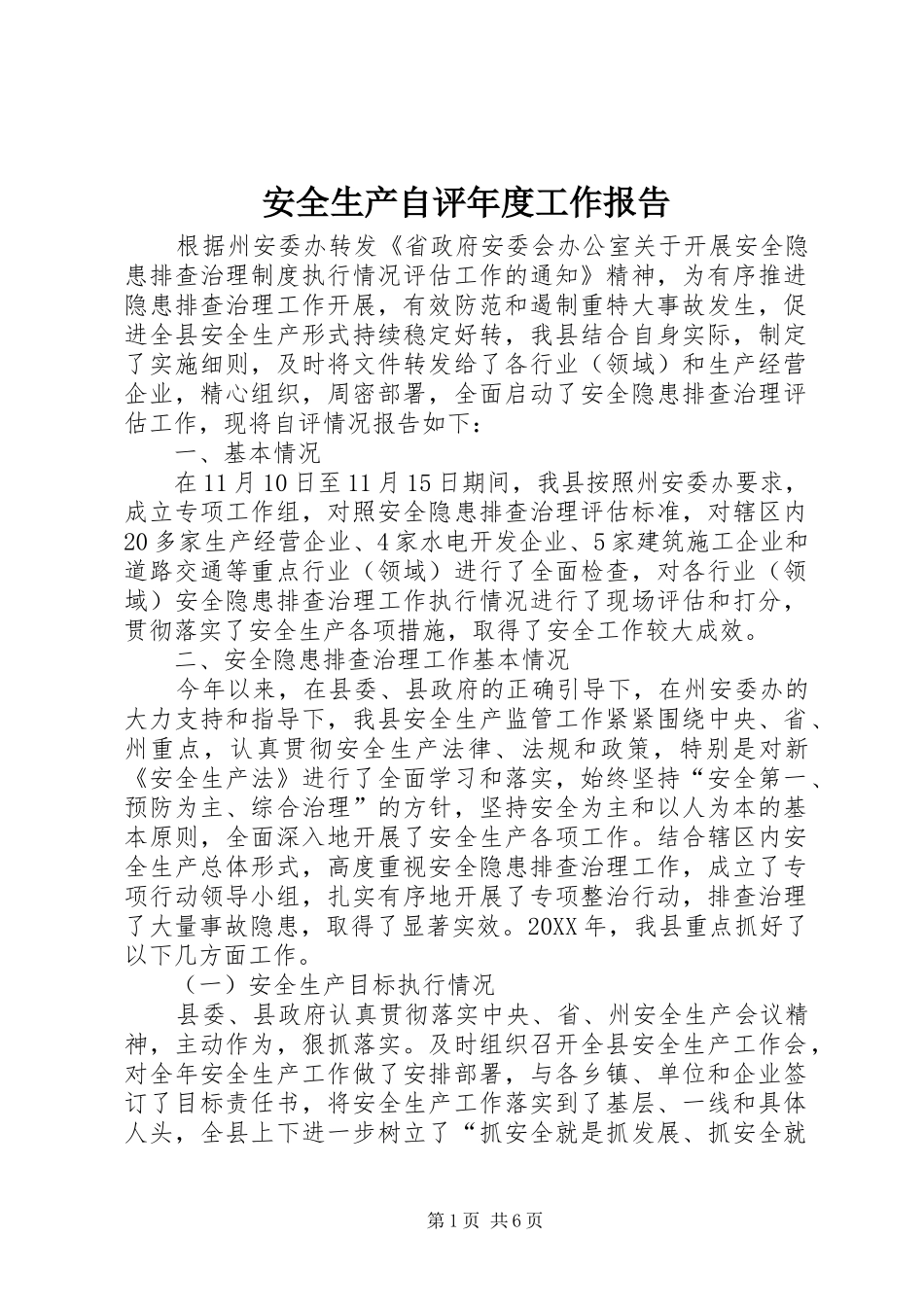 安全生产自评年度工作报告_第1页