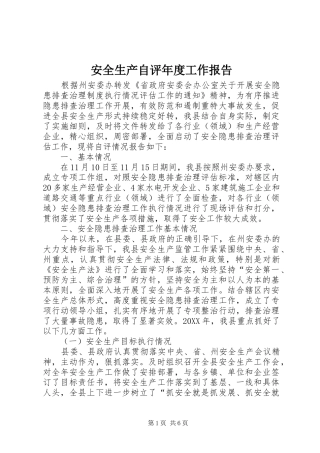 安全生产自评年度工作报告