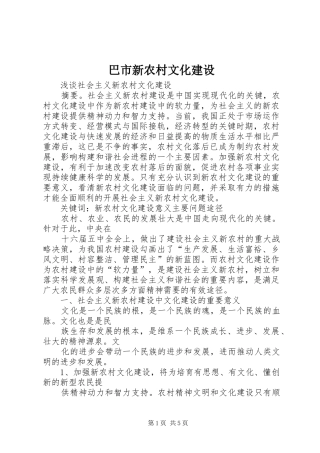 巴市新农村文化建设