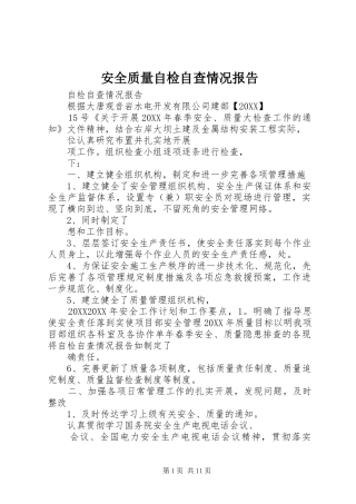 安全质量自检自查情况报告