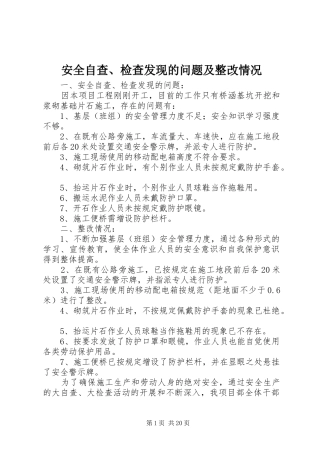 安全自查检查发现的问题及整改情况