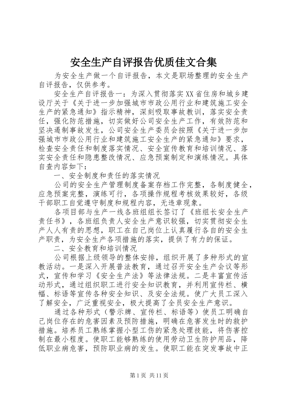 安全生产自评报告优质佳文合集_第1页