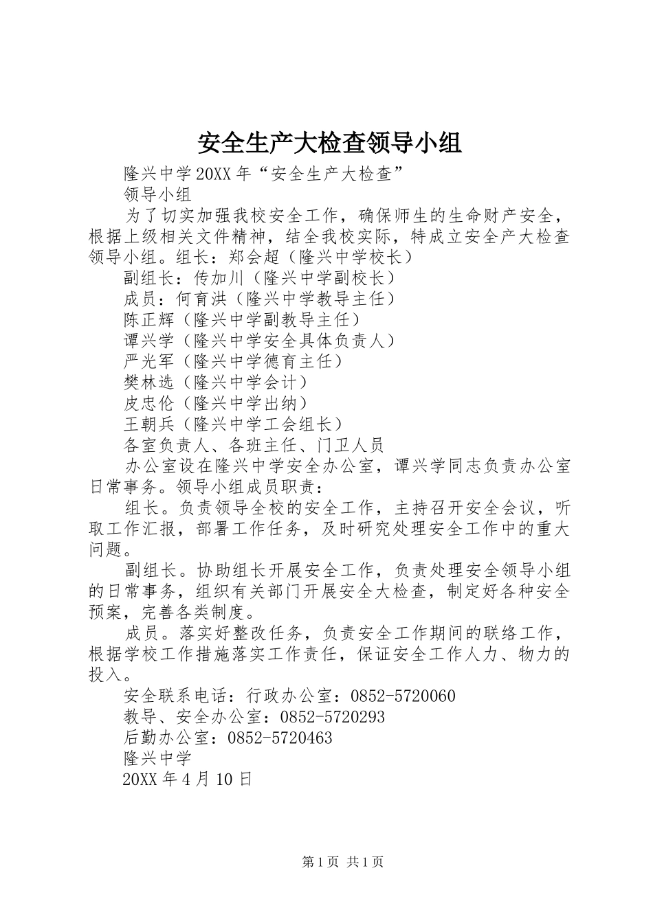 安全生产大检查领导小组_第1页