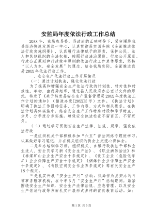 安监局年度依法行政工作总结