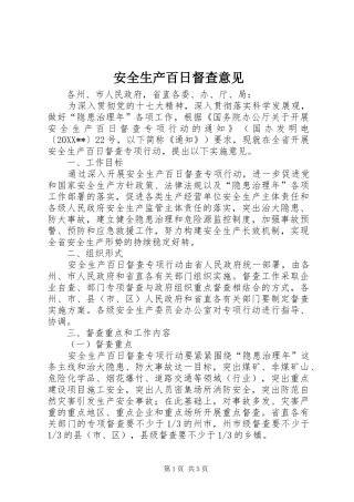 安全生产百日督查意见