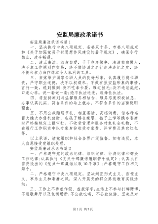 安监局廉政承诺书