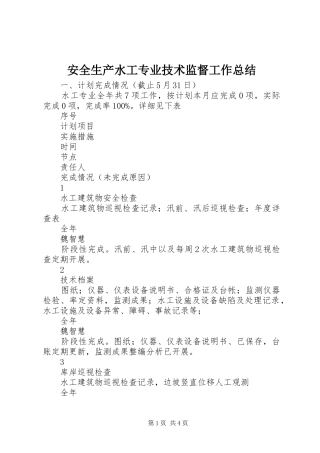 安全生产水工专业技术监督工作总结