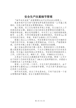 安全生产注重细节管理