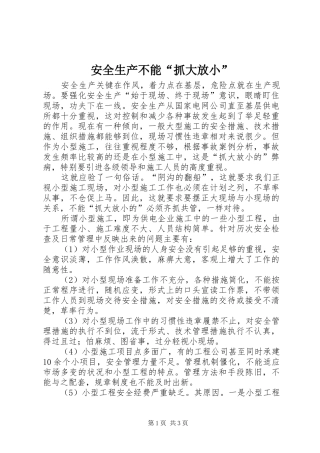 安全生产不能抓大放小