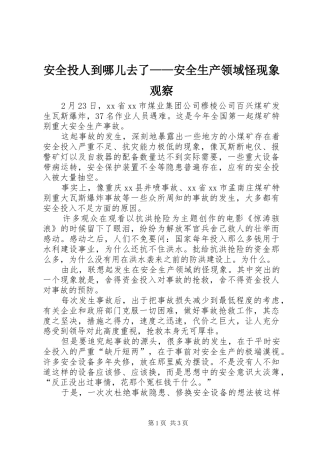 安全投人到哪儿去了安全生产领域怪现象观察