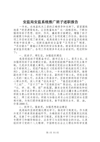 安监局安监系统推广班子述职报告