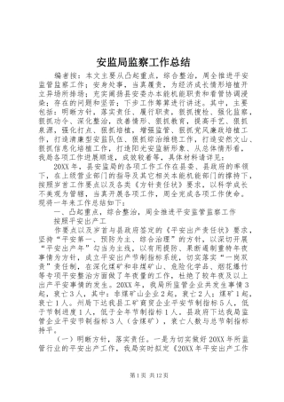 安监局监察工作总结