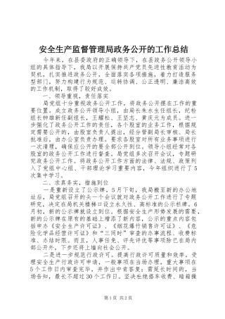 安全生产监督管理局政务公开的工作总结