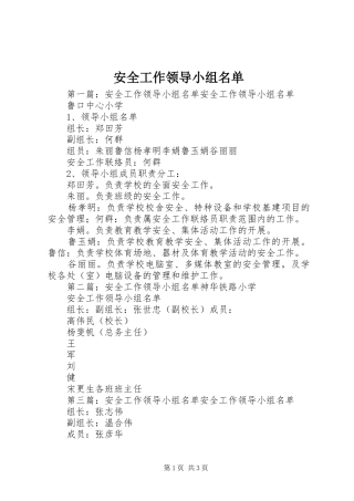 安全工作领导小组名单