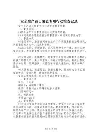 安全生产百日督查专项行动检查记录