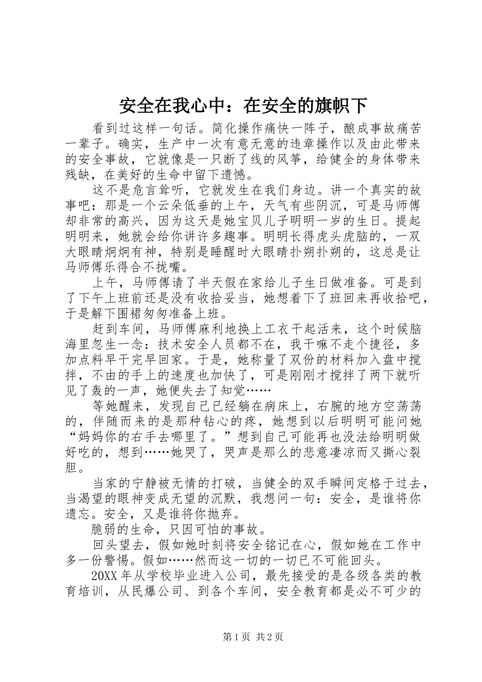 安全在我心中在安全的旗帜下_第1页