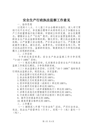 安全生产行政执法监察工作意见