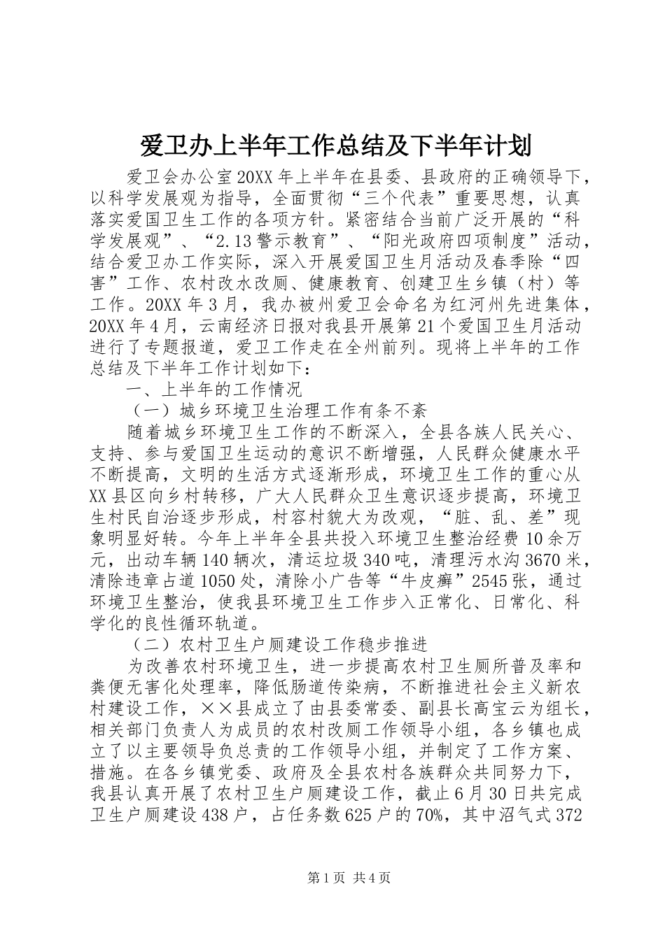 爱卫办上半年工作总结及下半年计划_第1页