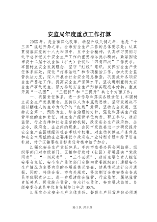 安监局年度重点工作打算