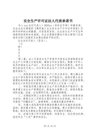 安全生产许可证法人代表承诺书