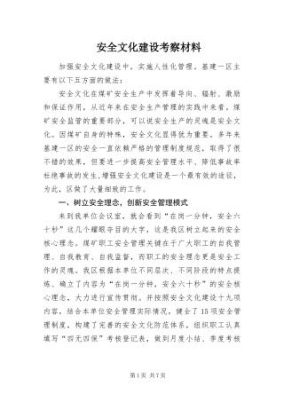 安全文化建设考察材料