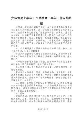 安监督局上半年工作总结暨下半年工作安排总结
