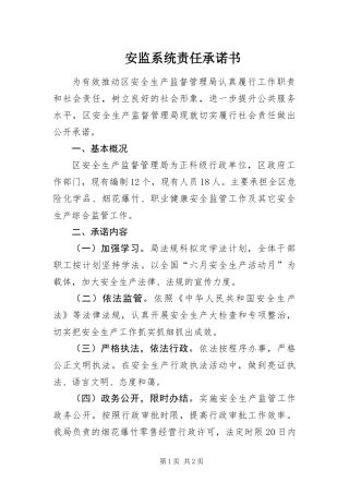 安监系统责任承诺书