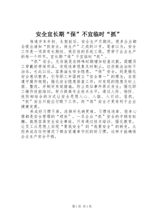 安全宜长期保不宜临时抓