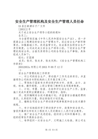 安全生产管理机构及安全生产管理人员任命