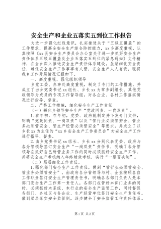 安全生产和企业五落实五到位工作报告
