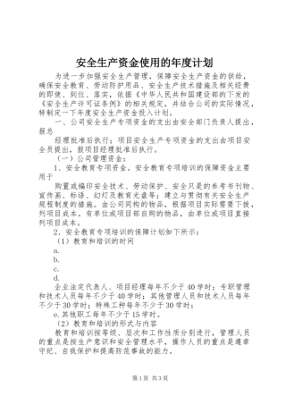 安全生产资金使用的年度计划