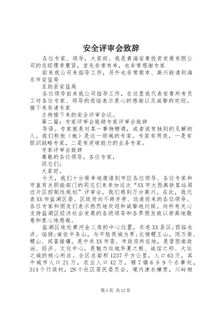 安全评审会致辞