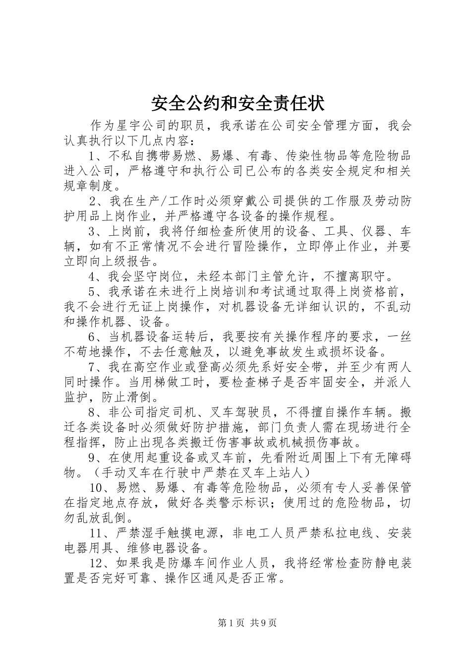 安全公约和安全责任状_第1页
